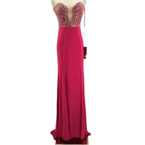 ASPEED SZ S pink magenta strapless hand beaded cutout formal maxi dress NWT B163